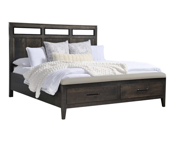 Oslo Panel Bed With Black Inserts, Footboard Storage And Bench