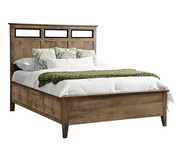 Otto Panel Bed With Black Inserts And Drawer Units