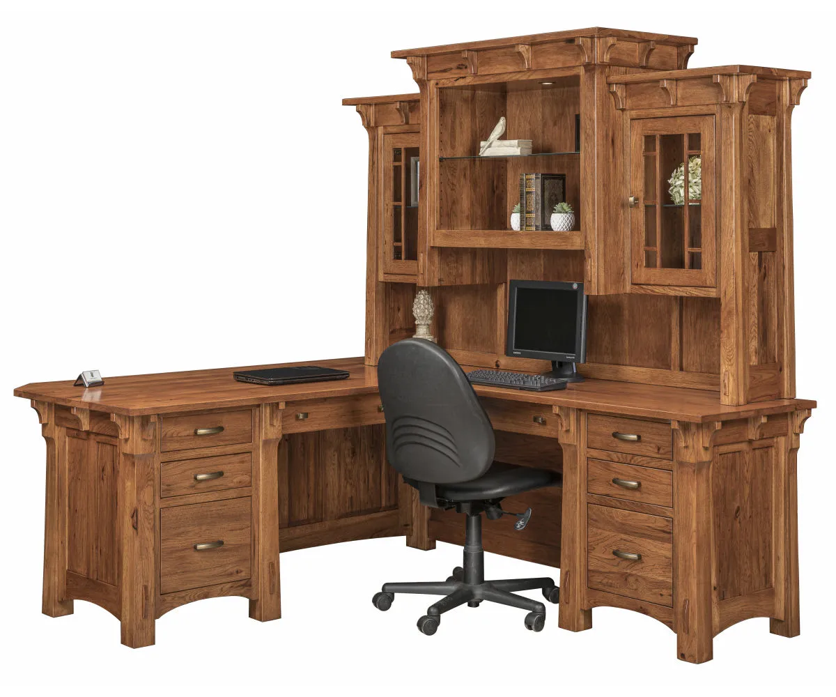 Manitoba Corner And Return Desk With Hutch - 79"W
